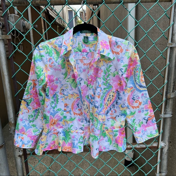 Ralph Lauren Paisley Peplum Floral Shirt M - Picture 9 of 12